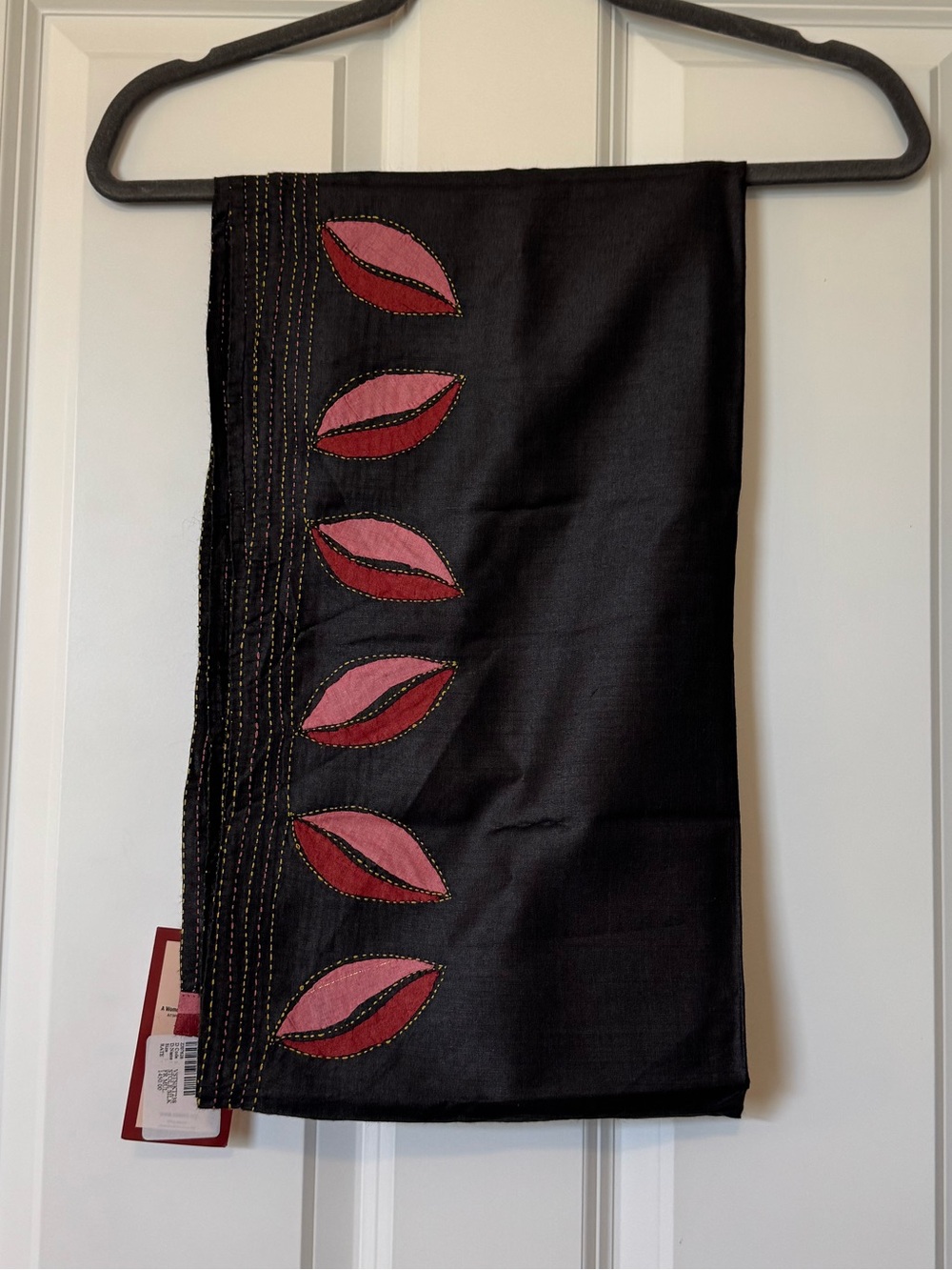NWT Black Appliqué Silk Scarf
